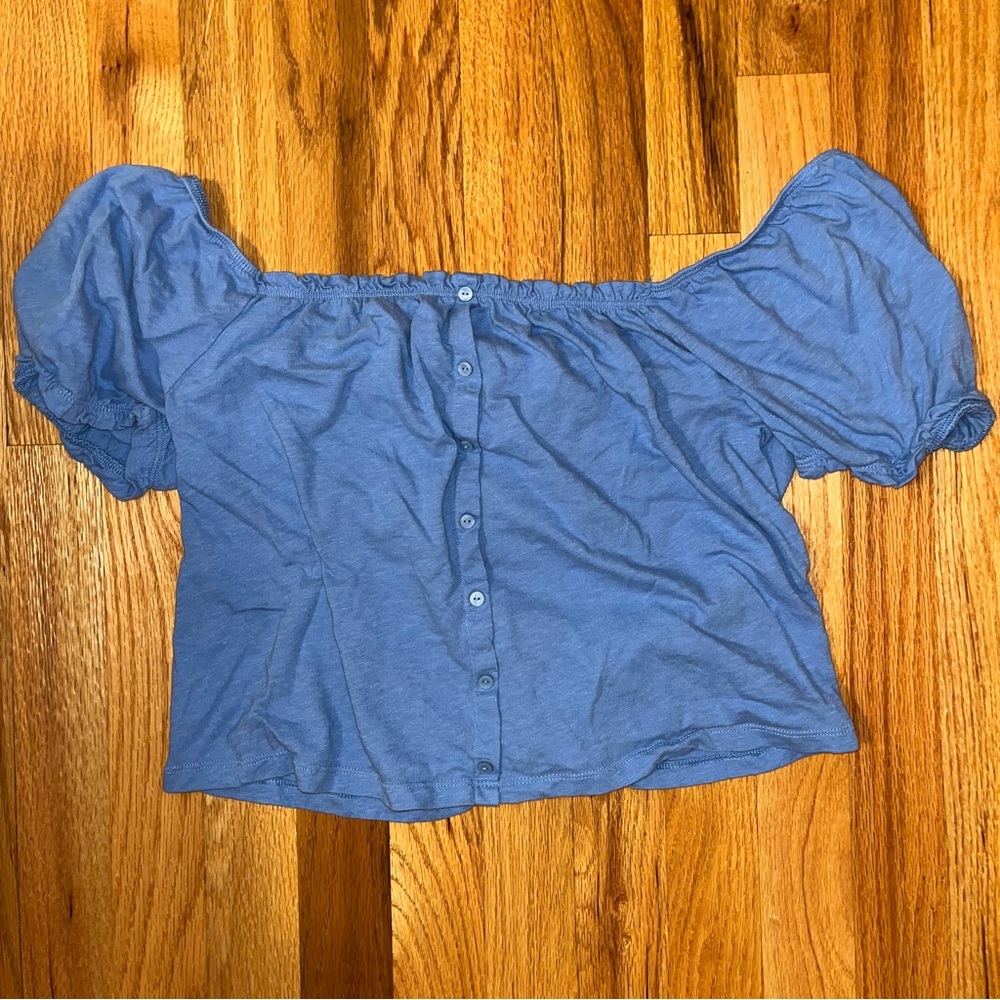 American Eagle Blue Puff Off The Shoulder Blouse